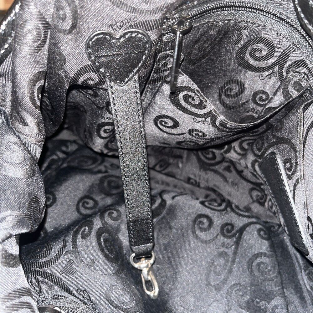 Brighton Leopard Print Satchel Tote Bag Black Patent Trim Woven Handles Filigree - Picture 9 of 11